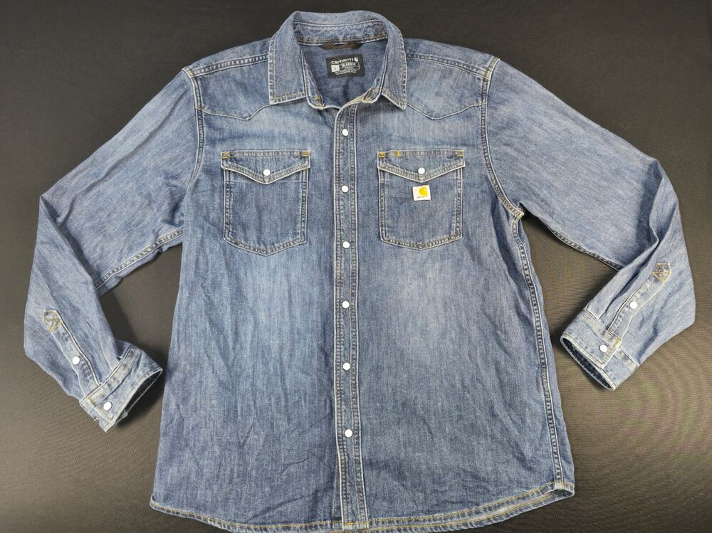 Carhartt Relaxed Fit Denim Snap Shirt Men's Large Blue Western Work Button Up